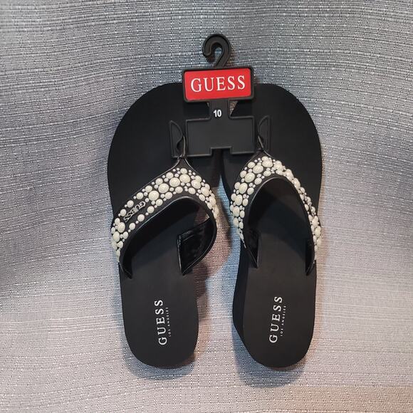 Guess Women's Silas Platform Embellished Pearl Sandal Thong Flipflop SZ 7 10 - Picture 2 of 5